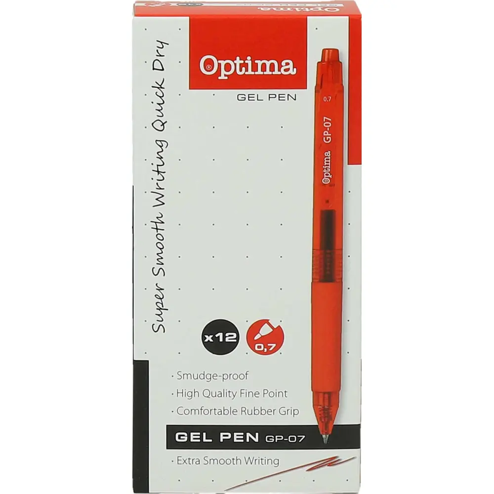 Gel pisalo Optima GP-07, rdeče, 0.7mm