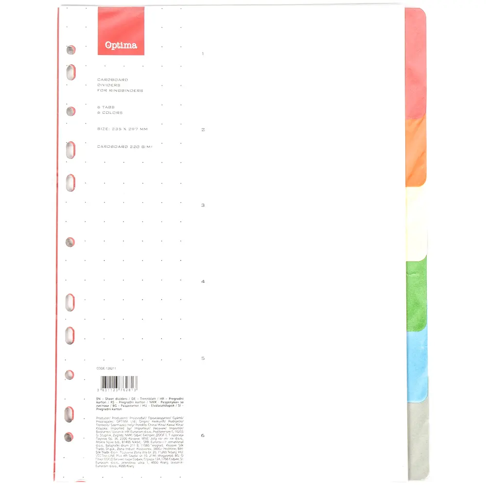 Pregradni karton A4, barv. karton 6 barv