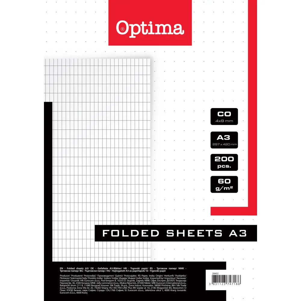 Trgov papir Optima 200 listov karo 4x9mm