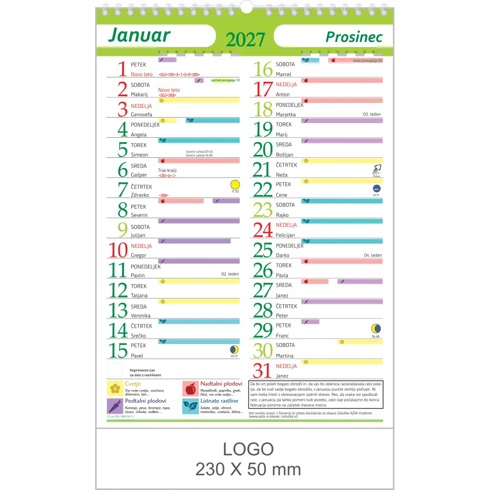 KOLEDAR SETVENI ŠPIRALNI 2027