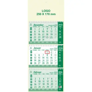 Koledar Tridelni Špiralni Eko zelen 2026