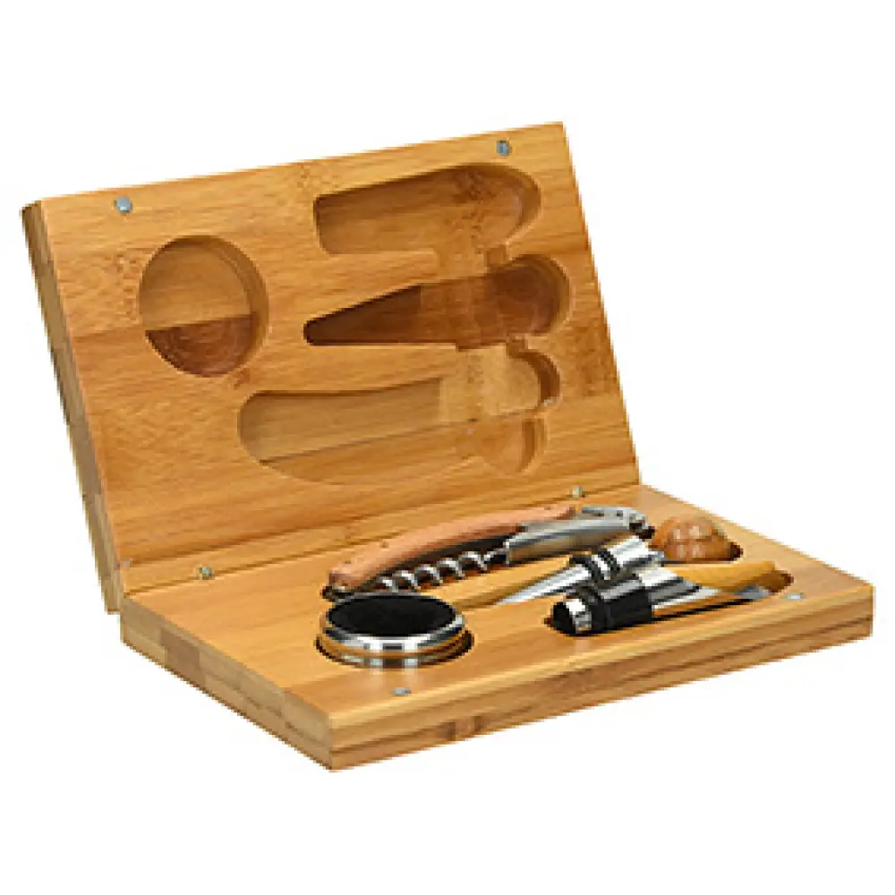 WOODEN WINE SET 4 PCS OTONEL